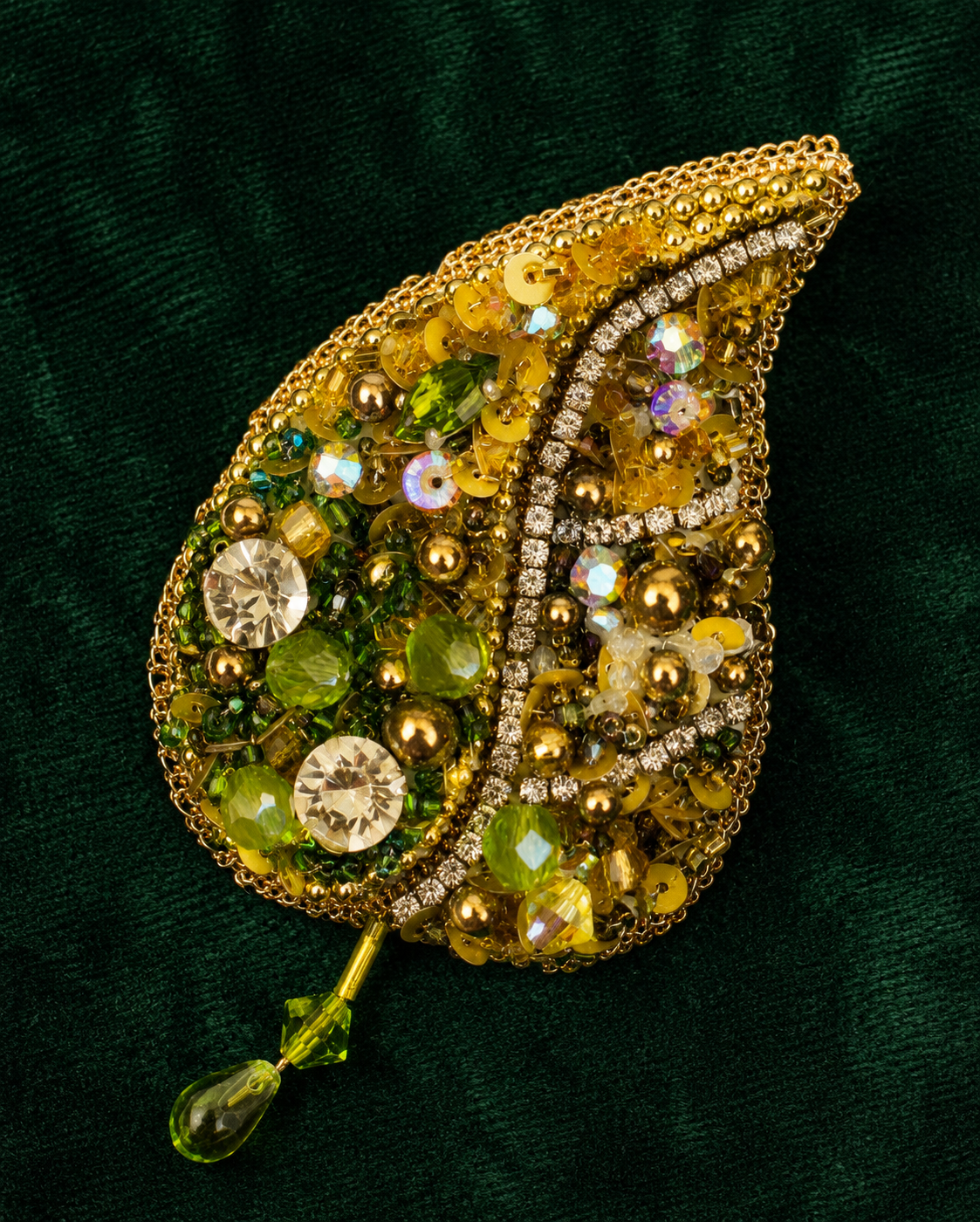 Leaflight brooch on emerald velvet